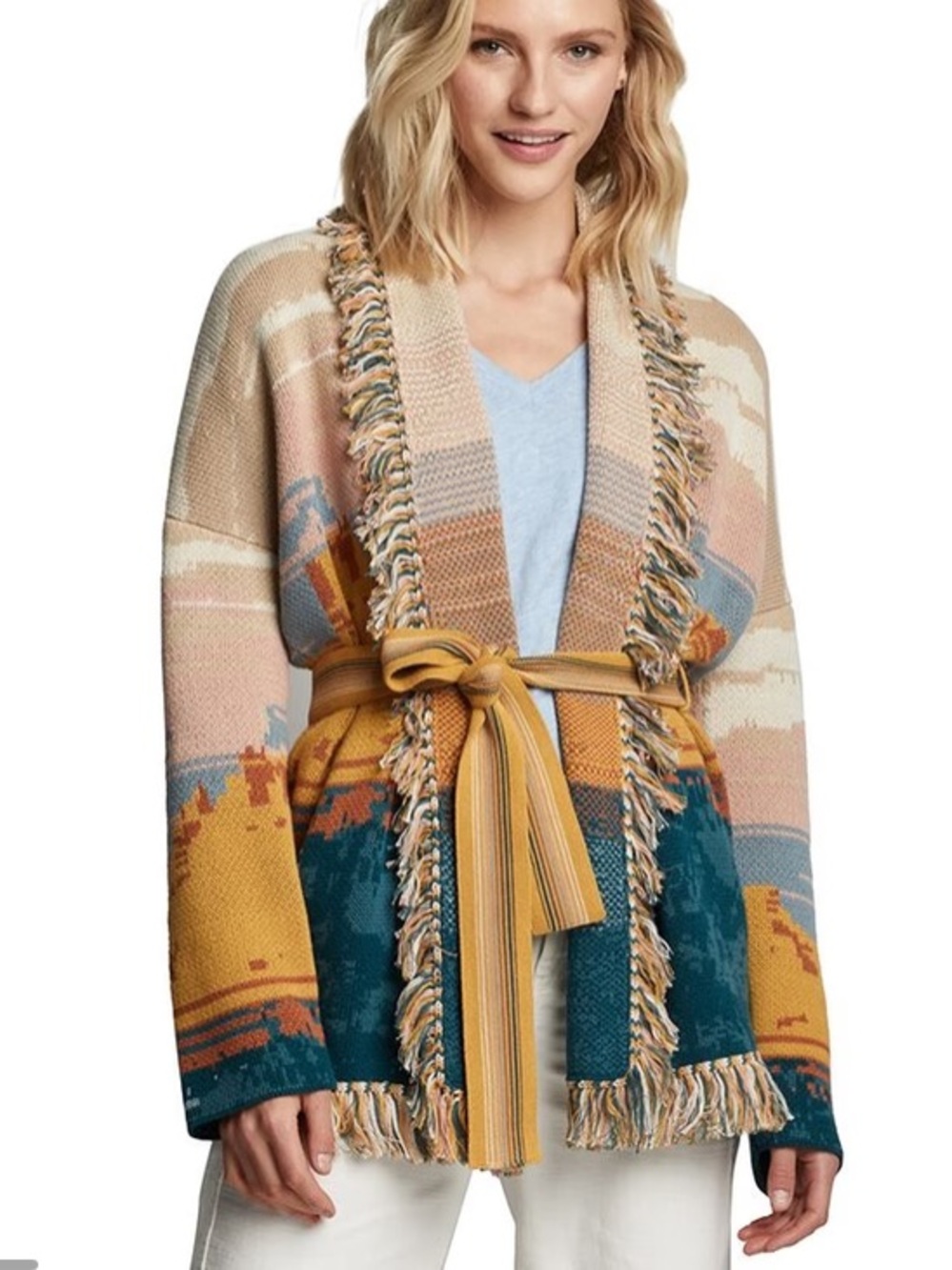 Pendleton 100% Fringe Cotton Columbia Shawl Collar Cardigan L